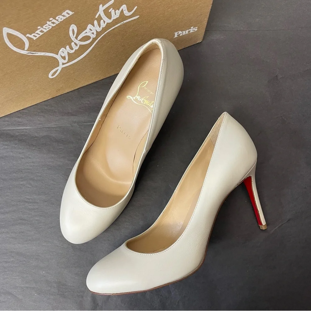 Christian Louboutin Fifi Off White 85 mm Round toe Pumps size 38 - Picture 1 of 13